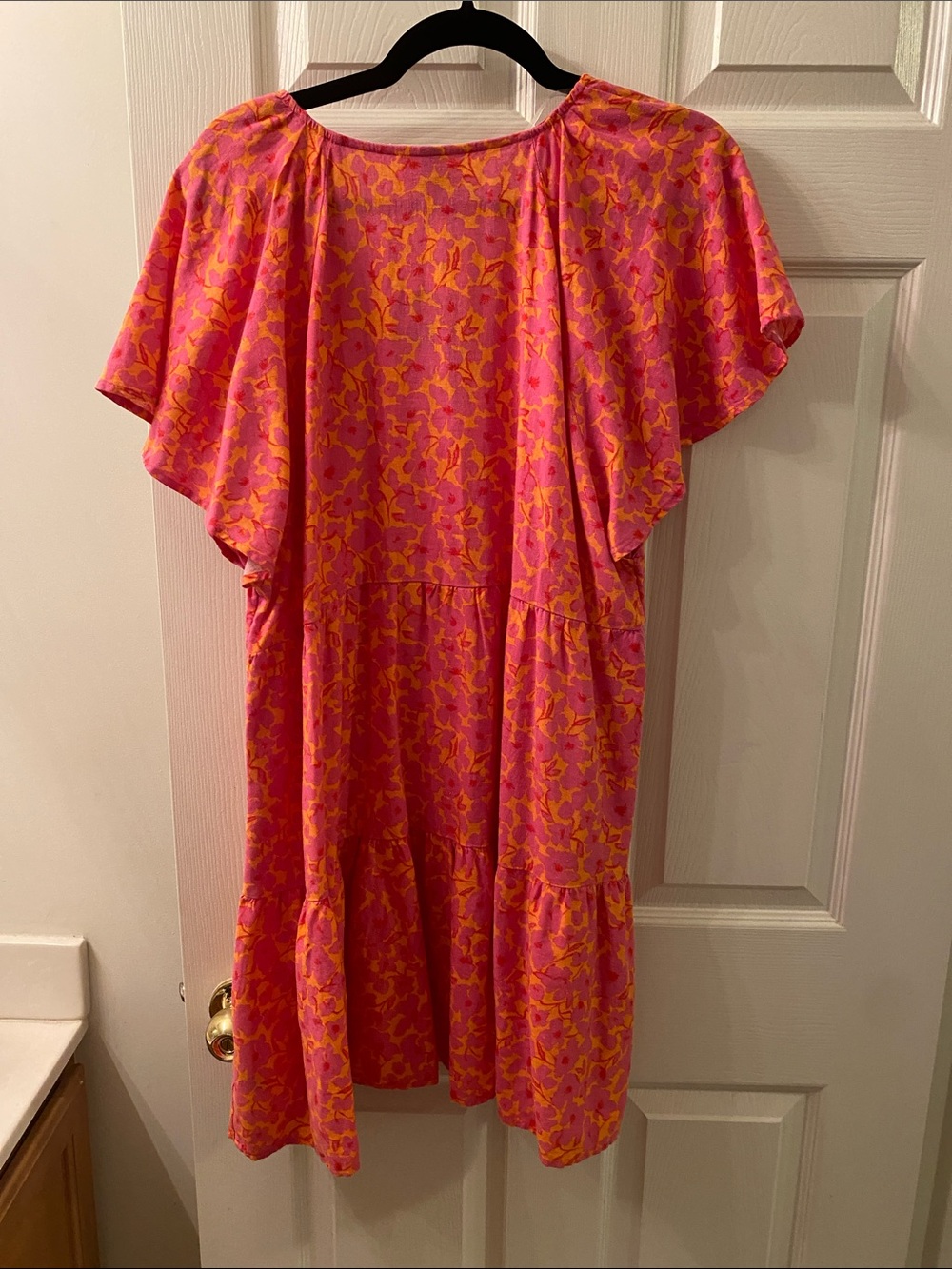 Universal Thread Pink & Orange Floral V-Neck Mini Dress - Picture 6 of 7